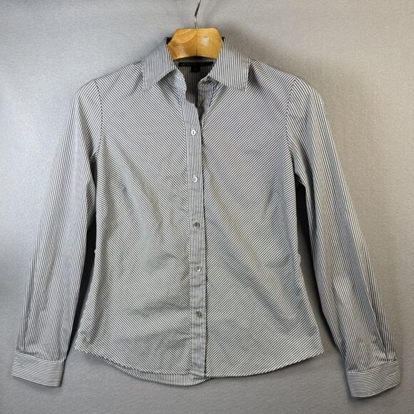 Lafayette 148 Fitted Shirt Womens Size 4 Cotton Blend Striped Button Down Blouse - Picture 1 of 14